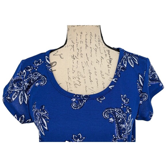 T by Talbots Dress Med Blue White Paisley Bow at Waist Midi Casual - Picture 6 of 9